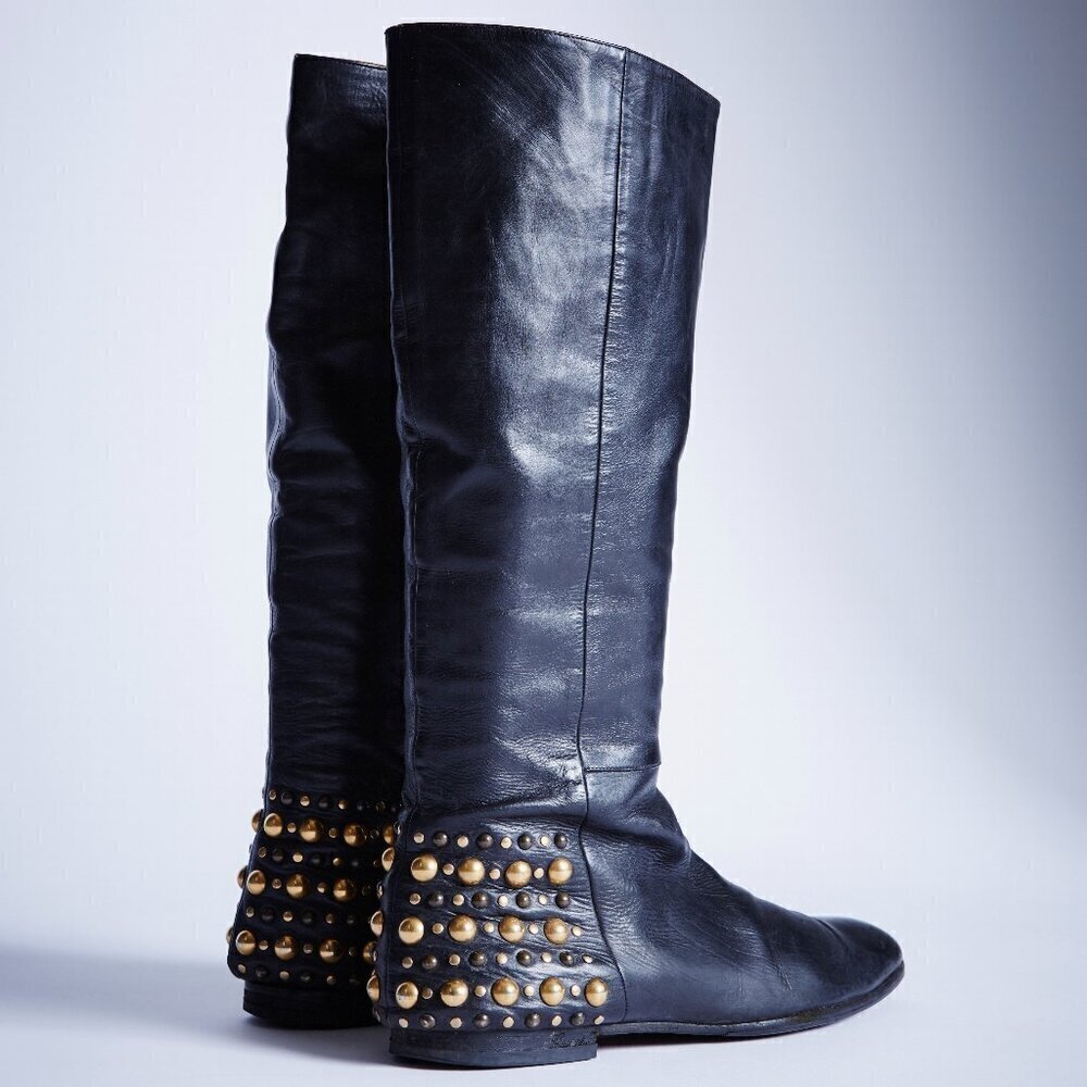 GUCCI‎ Babouska Studded Knee High Tall Leather Boots